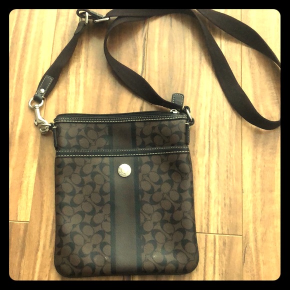 Brown & Black Leather Coach Kitt Crossbody Purse - Picture 2 of 4